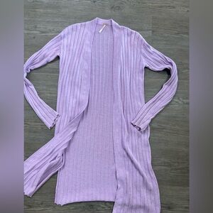 Free People Lavender Ribbed Open Front Cardigan Med
